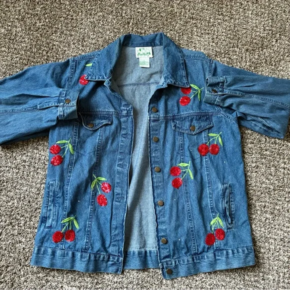 Quacker Factory Blue Jean Jacket with Red Cherry Embroidery - Picture 5 of 7